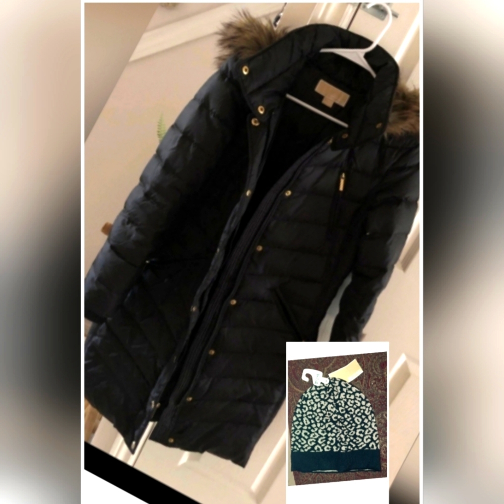 Authentic MICHAEL KORS gorgeous faux fur Coat detachable hood size S +  MK cap